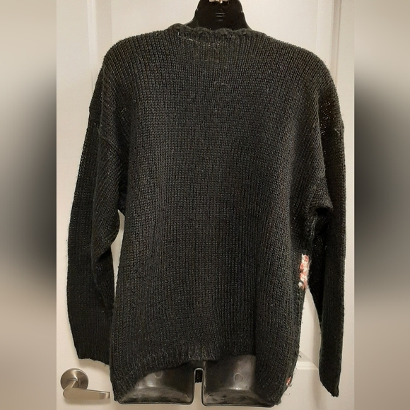 Vintage Huntington Ridge Open Hand Knit Sweater Size Large Black Floral Korea - Picture 5 of 6